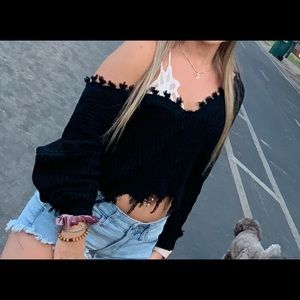 Black cropped knitted sweater